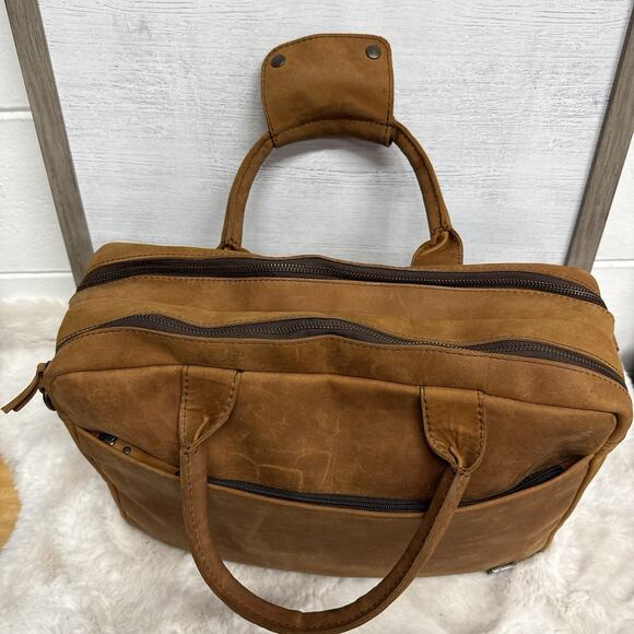 ROMFRE Premium Leather Pilot Briefcase Bag Full Grain Leather Saddle Brown - Picture 5 of 12